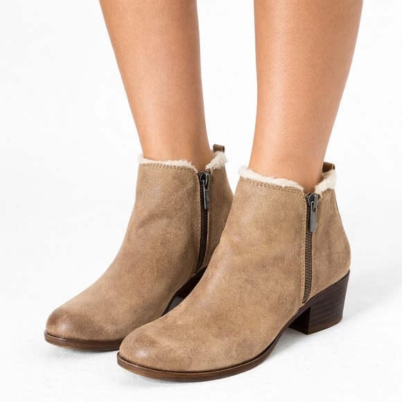 Lucky Brand Shoes - Lucky Brand Ankle Boots Women's 9.5 Brown Leather Shearling Trim Zip-Up Shoes
